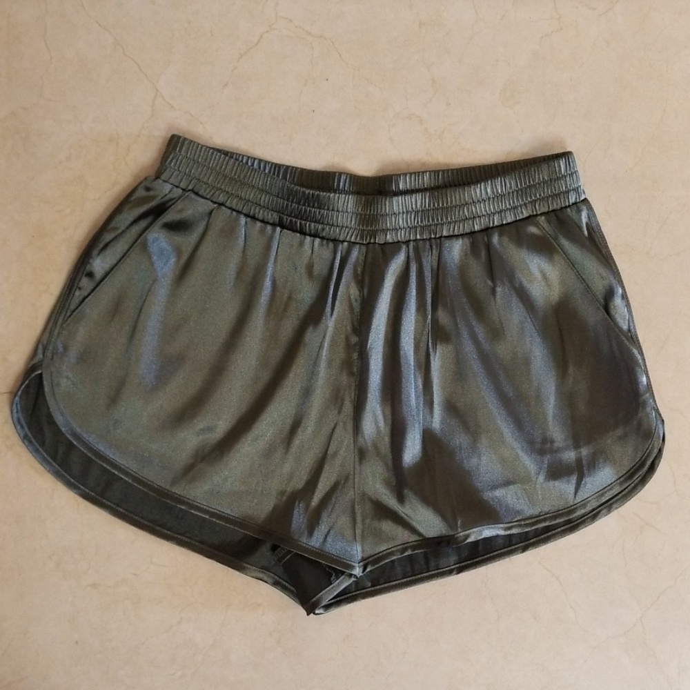H&M Dark Green Metallic Shorts